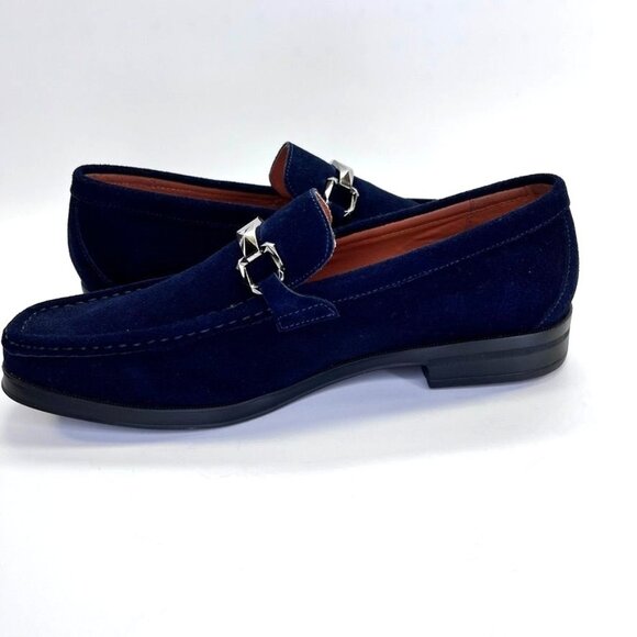 Stacy Adams Mens Neville Moc Toe Bit Slip On Size 8 Blue Suede Prom Party Event - Picture 5 of 15